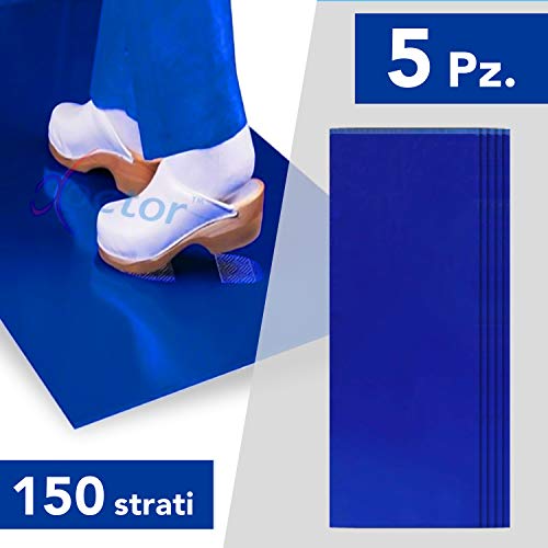 AIESI® Alfombra de Descontaminación adhesiva 30 HOJAS desprendible CON BACTERICIDA azul dimensiones 45x120 cm (5 alfombras de 30 hojas) # Antibacteriano # Antipolvo # Made in Italy