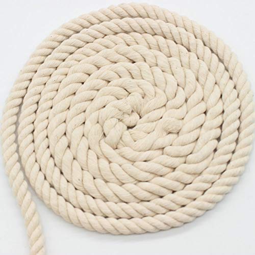 AILINDA Cuerda de algodón trenzado natural de 10 mm, cuerda de macramé súper suave, cuerda de 3 hebras, cuerda gruesa para cortina, 25 metros