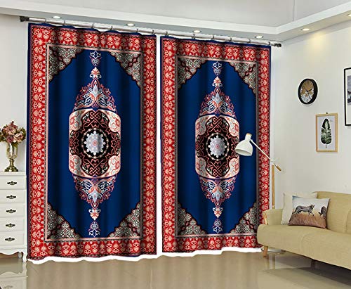 AmDxD Cortinas opacas de poliéster con 2 paneles, para dormitorio, decoración étnica, lavable a máquina, color azul, rojo, 250 cm de ancho x 222 cm de alto