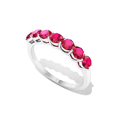 Anillo de boda hecho a mano de 1,05 quilates con cristal de rubí relleno de oro, grabado vintage rojo, anillo de media eternidad, 14K Oro blanco, Size:EU 57 Anillo de boda hecho a mano de 1,05 quilates con cristal de rubí relleno de oro, grabado vintage rojo, anillo de media eternidad, 14K Oro blanco, Size:EU 57