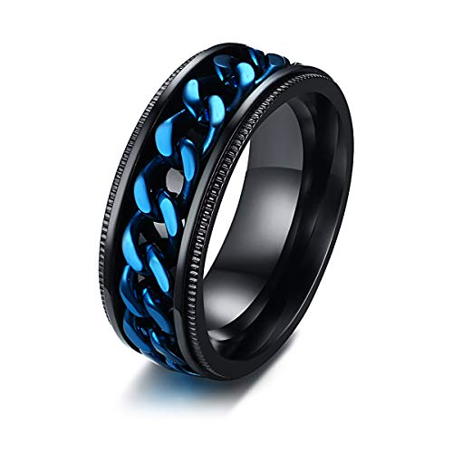 Anillos personalizados con nombre grabado anillo azul con cadena giratoria para hombre, tamaño 7-13, acero Stanless