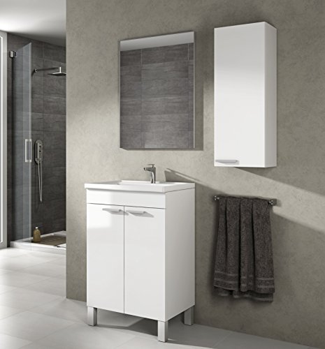 Armario de baño o aseo para colgar en la pared, color blanco brillo 30x85x25cm