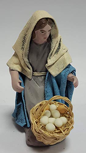 Arte Pesebre Pastora adorando con Cesta de Huevos, para Figuras de 12 cm.
