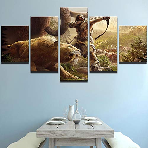 asfdgkwejd 5 impresiones de la lona 50x25cm Bosque virgen animal elefante tigre cazador Impresión 3d pared moderna XXL pintura fotográfica sobre lienzo decoración del hogar arte de la pared