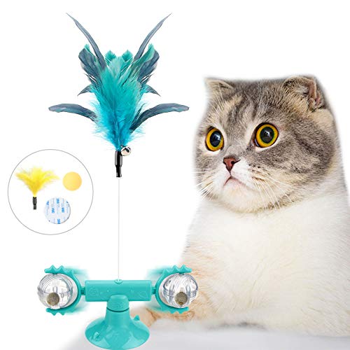 AUCHIKU Juguete para Gatos rotación de 360°,Juguete Gato Pelota interactiva,Rueda para Gatos,Juguete Interactivo para Gatos con Pluma,Juguete de Plumas para Gatos