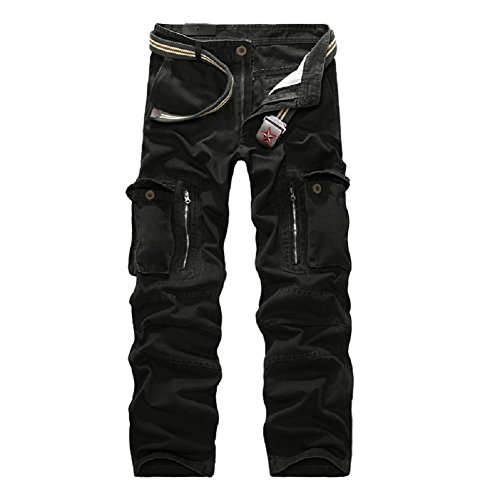 Ayg, modelo 012 - Pantalón de camuflaje multibolsillos para hombre, de algodón negro negro XL