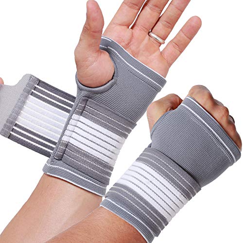 Banda de sujeción para la palma de la mano y el pulgar (1 Par) - Elástica y transpirable - Tira de compresión ajustable - Marca Neotech Care - Gris (Talla S)