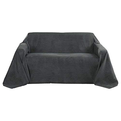 Beautissu Manta Romantica 210x280 cm en óptica de piel de ante como cobertor de sofá manta de día Plaid en antracita