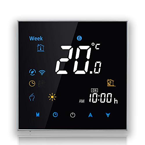 BECA 3000 Series 3/16A LCD Touch Screen Water/Electric/Boiler Heating Intelligent Programming Control Thermostat with WIFI Connection (Calentamiento de caldera, Negro)