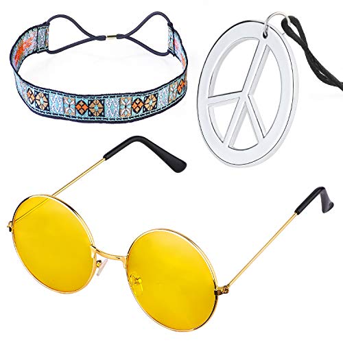 Beelittle Hippie Costume Set - Gafas Estilo círculo de los años 60 Collar de Signo de la Paz Diadema Hippie Kit de Accesorios para Fiesta de los años 60 (D) Beelittle Hippie Costume Set - Gafas Estilo círculo de los años 60 Collar de Signo de la Paz Diadema Hippie Kit de Accesorios para Fiesta de los años 60 (D)