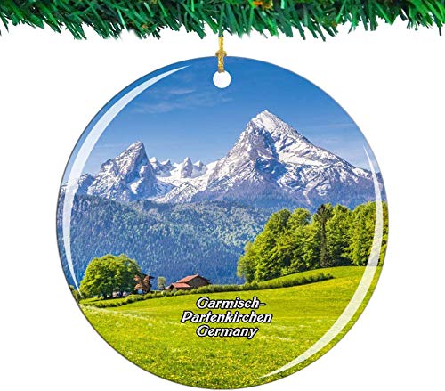 Bernice Winifred Alemania Alpes bávaros Garmisch-Partenkirchen Adorno navideño Colección de Recuerdos de Viaje de la Ciudad Porcelana de Doble Cara Decoración de árbol Colgante de 2,85 Pulgadas