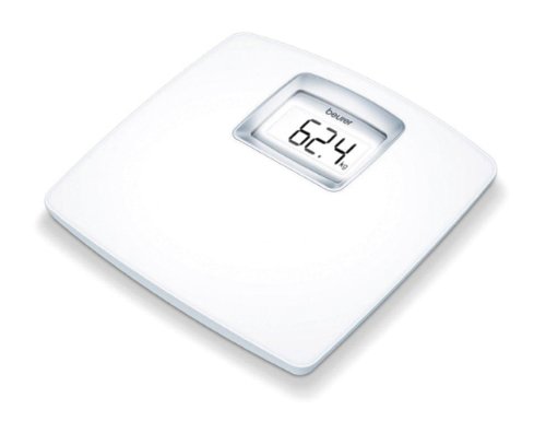 Beurer PS25 - Báscula de baño con pantalla LCD iluminada grandes dígitos (3.9cm), gran plataforma de 34 x 34.5 cm, apagado automático, 180KG /100gr color blanco