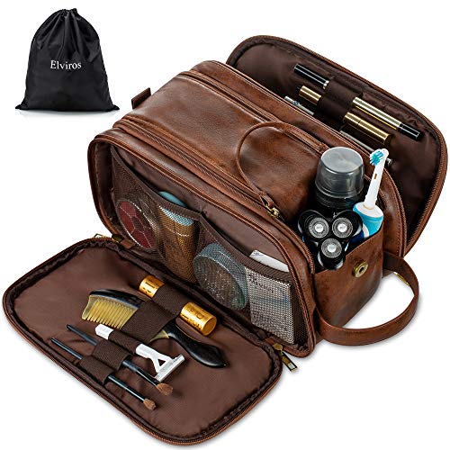 Bolsa de aseo de cuero resistente al agua para hombre, bolsa de viaje grande, kit de afeitado para baño, gimnasio, organizador de maquillaje con bolsa seca