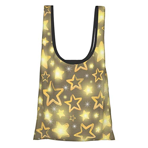 Bolsa de la compra reutilizable y lavable con diseño de estrellas brillantes de Navidad (22,7 kg, plegable, ecológica)
