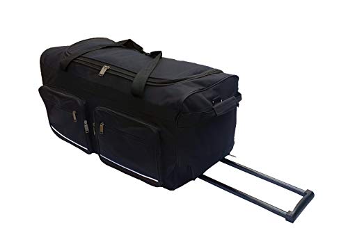 Bolsa de Viaje Blanda Deportes Maleta Trolley Grande con Ruedas. Talla L-100L, XL-115L, XXL-150L, XXXL-200L. Negro y Azul (Negro, 100L)