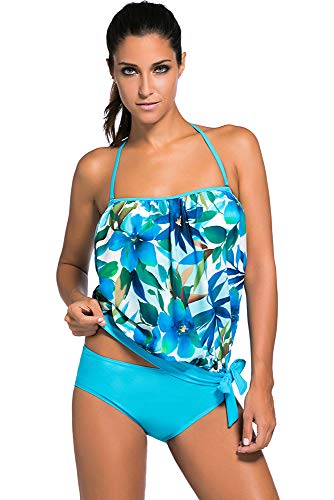 BOZEVON Mujer Traje de Baño de Dos Piezas - Tankinis Conjuto de Baño Bikini Playa Beachwear, Azul/(EU 40-42) 2XL