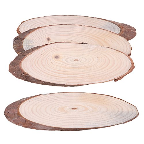 BQLZR 20 cm de largo 7 cm a 8 cm de ancho de madera de pino natural sin terminar, discos ovalados, corteza de árbol, círculos de madera para manualidades, adornos rústicos de boda, paquete de 4