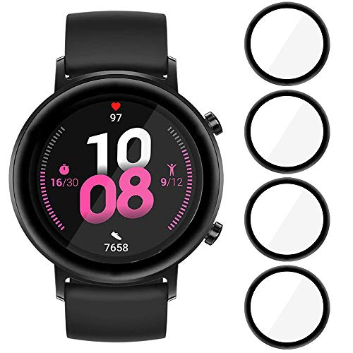 Brifu Película protectora de vidrio templado compatible con Huawei Watch GT2 42mm, [a prueba de rayones], [sin burbujas], [fácil aplicación], [dureza 9H], [cobertura total] 【4 piezas】