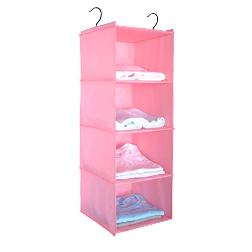 BrilliantJo Organizador para Armario, Estantería Colgante Plegable, Organizador Colgante de Tela para Ropa, 3 Niveles y 2 Ganchos, Rosa (30X30X84CM)