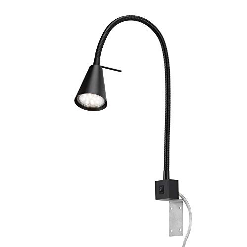 Briloner Leuchten Lámpara de Cama LED, con Brazo Flexible, Interruptor de Encendido y Apagado, 4 vatios, 400 lúmenes, 3000 Kelvin, Negro, 4 W