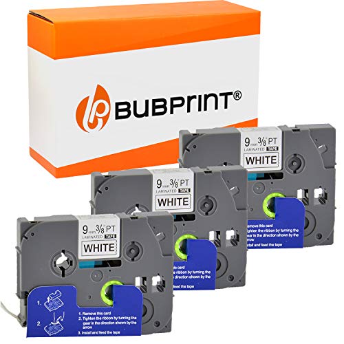 Bubprint 3 Cintas de Etiquetas compatible con Brother TZe-221 TZ 221 para Impresora P-Touch 1000F 1200 1850VP 2500PC 9mm x 8m Negro sobre Blanco Set