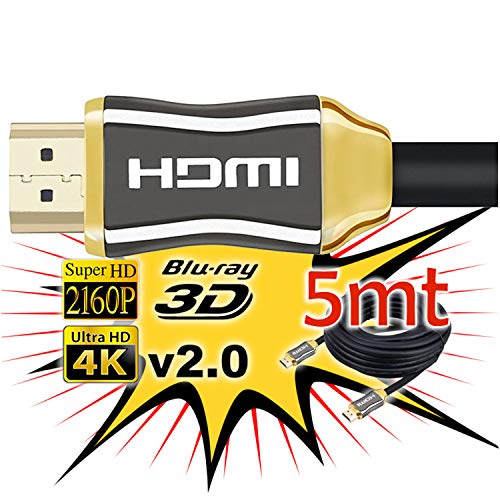 Cable de HDMI 2.0 4K Ultra HD Marca Unicview | Alta Velocidad con Ethernet | Full HD 1080p/4K Ultra HD 2160p/3D/ARC y CEC | Triple blindaje Compatible con TV I Proyector I PS4 I Xbox (5 Metros 4K)