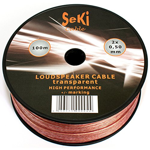 Cable para Altavoz (2 x 0,50 mm2 – Caja de Cable de Audio – Cable 0,50mm2-100m Transparente