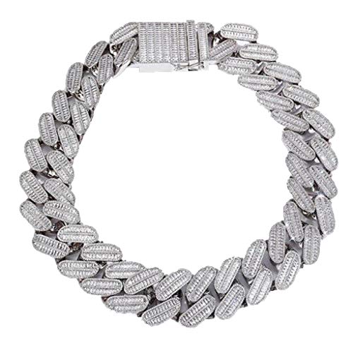 Cadena de oro blanco / oro de 18 quilates chapado en cobre Collar de cadena cubana de 39 mm de espesor para hombres 60 cm largo AAA brazalete circón de grado hip-hop collar punky, Pesa 870 g, regalo