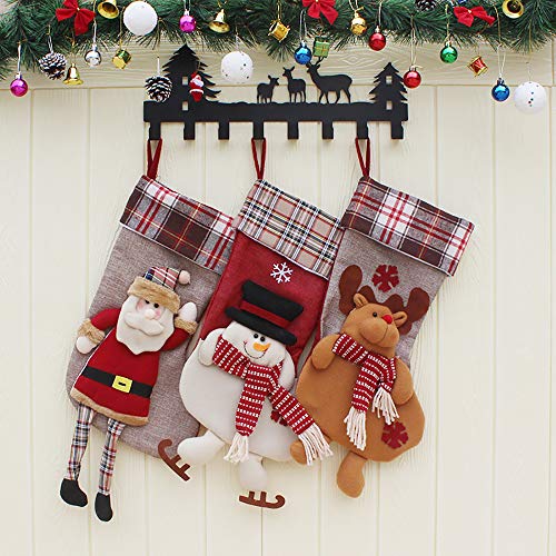 Calcetines de Navidad afelpados de tamaño grande, diseño en 3D de muñeco de nieve, de Papá Noel y de reno para decoración navideña