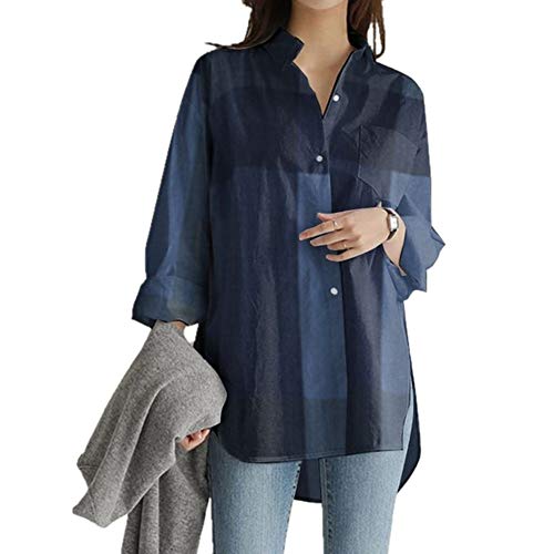 Camisa de manga larga para mujer, forro a cuadros, talla grande Camisa de manga larga para mujer, forro a cuadros, talla grande