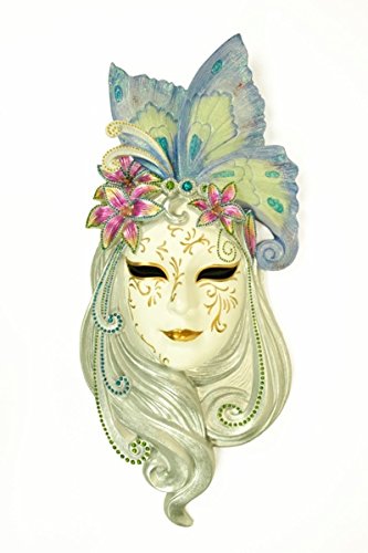 CAPRILO Adorno Pared Decorativo Máscara Veneciana Lirio Color Figuras Resina. 21 x 52 x 7 cm