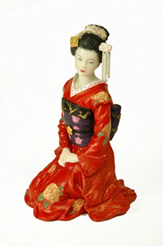CAPRILO. Figura Decorativa de Resina Japonesa Geisha Arrodillada. Adornos y Esculturas. Decoración Hogar. Regalos Originales. 10 x 9 x 15 cm.