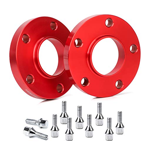 CarBole Espaciadores de rueda con tornillos de rueda, 2 pares de placas de acoplamiento LK: 5 x 120 mm, NLB: 72,6 mm, 15 mm, color rojo