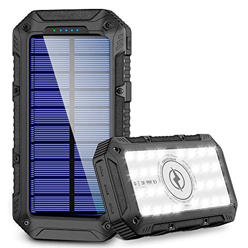 Cargador Solar Movil 26800mAh, Power Bank con Carga Inalambrica, Powerbank Tiene Linterna (28 Luz Perlas) con 3 Modos Iluminación, Bateria Externa con 3 USB para iOS Android Senderismo