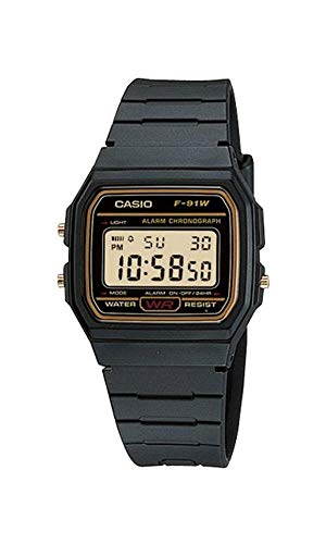 Casio F91WG-9 - Reloj digital con alarma y esfera dorada, estilo retro, color negro