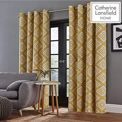 Catherine Lansfield Azteca Cortinas 66 x 90, poliéster, Ocre, Curtains - 66x72In