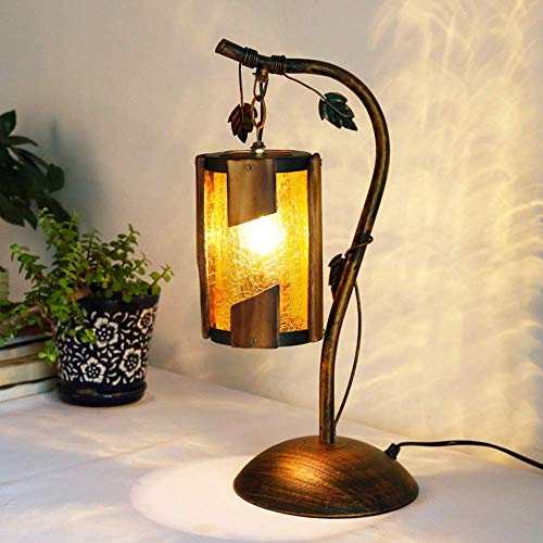CENPEN Lámpara de escritorio de hierro, lámpara de bambú de estudio de dormitorio, lámpara de aceite decorativa creativa (ancho 240 mm, altura 480 mm, boquilla de rosca E27) simple romántica