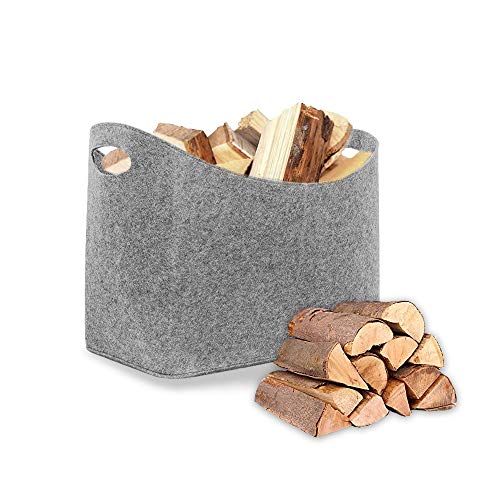 Cesta de leña de fieltro con asas para madera Cesta de leña de fieltro con asas para madera