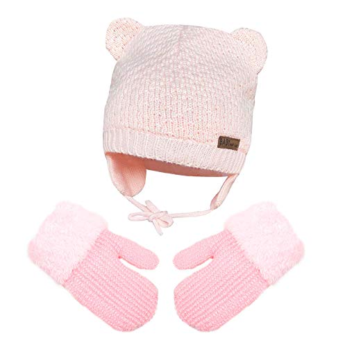 CheChury Bebé Conjunto de Gorro y Guantes de Punto Unisex Niños Niñas Invierno cálido Punto Beanie Guantes de manopla Sombrero de Bebé Lindo Oso Oreja Recién Nacido Gorra Calentar Invierno