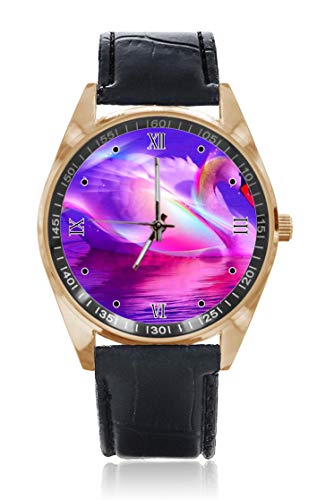 Choeter - Reloj de pulsera de cuarzo con diseño de cisnes pintados a medida para hombre y mujer, resistente al agua, acero inoxidable, con correa de piel reemplazable
