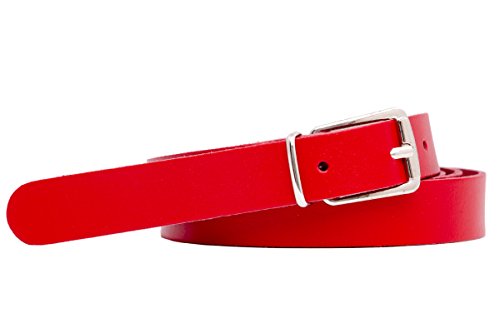 Cinturón de cuero auténtico - Calidad alemana - 2 cm de ancho - Para cinturas de 75 a 115 cm - Rojo - 95 cm