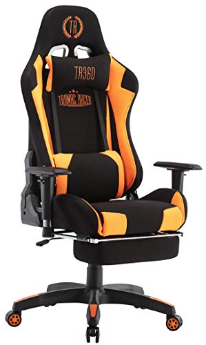 CLP Silla Gaming Turbo LED En Tela o Cuero Sintético I Silla Gamer con Luces LED, Reposapiés Abatible & Reposabrazos Ajustables, Color:Negro/Naranja, Material:Tela