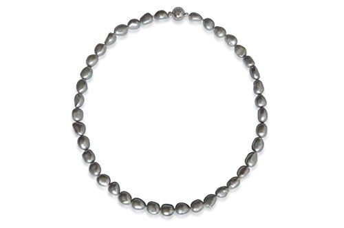 Collar de perlas natural de freshwater, perlas cultivadas de agua dulce, gris, barroco, grado AA, 8-9mm