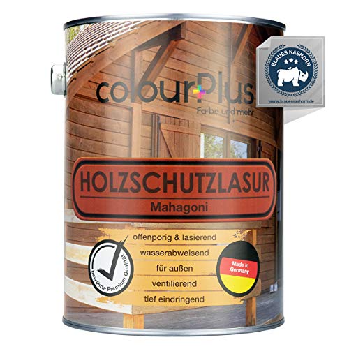 colourPlus® Barniz de alta protección (2,5L, Caoba) Barniz satinado para madera, exteriores - Base para madera - Pintura de madera para exterior - Fabricado en Alemania
