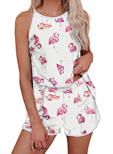 Conjunto de 2 Piezas de Pijama para Mujer | Patrones de Moda para Mujer o patrón Tie Dye Sling Top Suelto Pantalones Cortos Ropa de Dormir Conjunto de Ropa de Dormir (Flamingo, S)