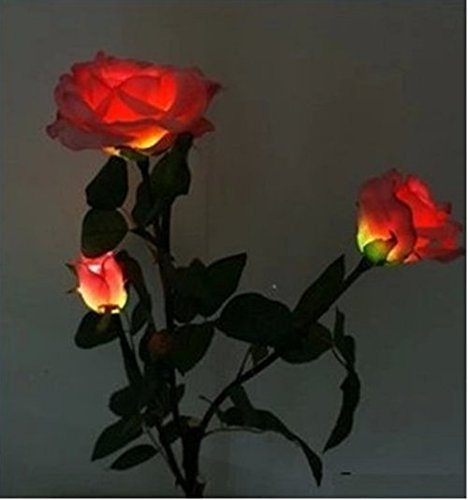 Cool mall Luz LED para jardín con diseño de rosas artificiales, funciona con energía solar, color rojo