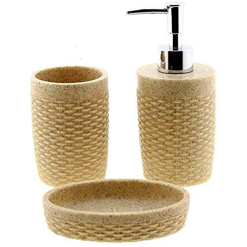 Cuco´S Nest Set de Baño de 3 Piezas Mod. Stone. Conjunto de Accesorios de sobreponer de 3 Elementos Fabricados con Resina