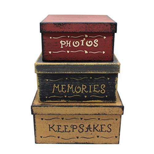 CVHOMEDECO. Primitiva Vintage Cuadrado Fotos, Recuerdos, Recuerdos Cajas apilables cartón, Grande 22,8 x 22,8 x H11,4 cm, Juego de 3 CVHOMEDECO. Primitiva Vintage Cuadrado Fotos, Recuerdos, Recuerdos Cajas apilables cartón, Grande 22,8 x 22,8 x H11,4 cm, Juego de 3