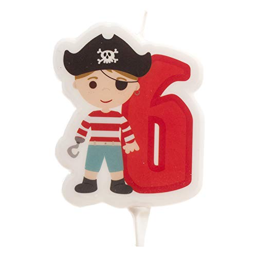 Dekora - Vela de Cumpleaños 2D de Pirata para Tartas Infantiles - Numero 6