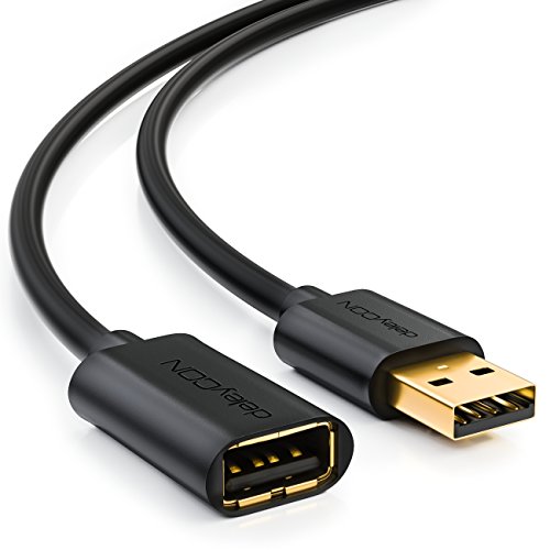 deleyCON 1m Extensión USB 2.0 Cable de Alta Velocidad Cable Alargador Extensor Cable de Datos USB A Macho a USB A Hembra - Negro